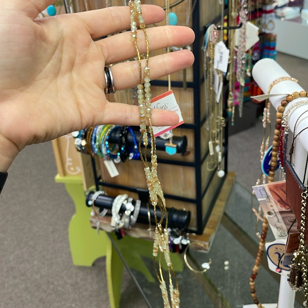 Alexa’s angels stone wrap bracelet/necklace - green peachy gold